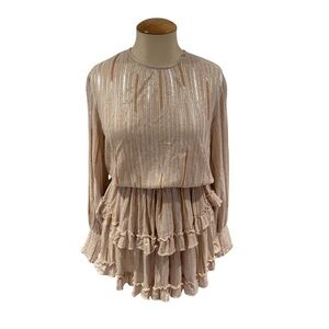 Misa Los Angeles Blush Pink Metallic Textured Ruffle Mini Dress - size xs
